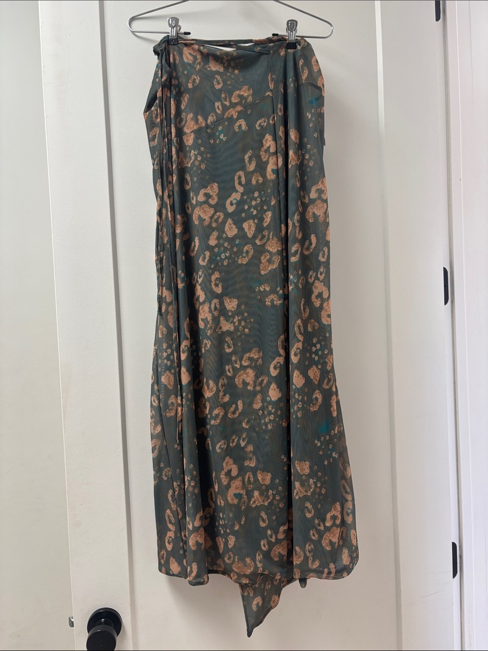Free People Olive Maxi Skirt with Tan Leopard Motif